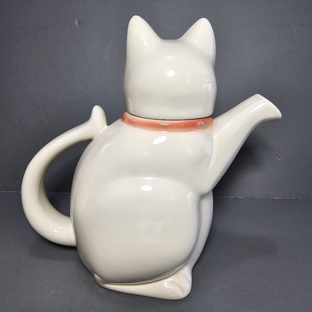 Goebel White Cat With Pink Collar Bow Teapot W. Germany, - Picture 5 of 14